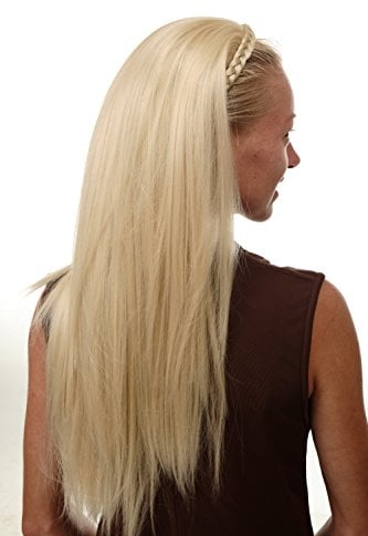 WIG ME UP - TYW60875H-613 Halbperücke Haarteil edel mit geflochtenem Haarreif sehr lang glatt platin blond
