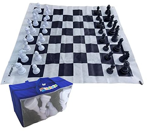 alldoro 60080 XXL Schach, riesiges Brettspiel für innen und außen, mit 32 Schachfiguren und Tragetasche, für Kinder ab 3 Jahren und Erwachsene, 158 x 158 cm