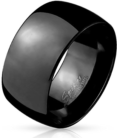 Paula & Fritz® BREITER Dome 10mm breit Damen-Ring Verlobungs-Ring Freundschaftsring Herrenring Partnerring Edelstahl Chirurgenstahl 316L schwarz 72 (23)