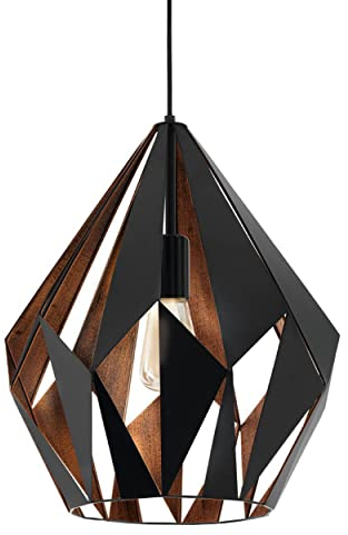 EGLO Hängelampe Carlton 1, 1 flammige Vintage Pendelleuchte, Retro Esszimmerlampe aus Metall in Schwarz und Kupfer, E27 Fassung, Ø 38,5 cm