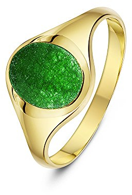 Theia Herren Siegelring 9 Karat Gelbgold, Ovaler, Set mit grünem Jadestein 10 x 8mm, Größe 57 (18.1)