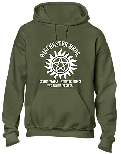 Crown Designs Winchester Brothers Horror Teen Fiction TV Show Inspired Gift Unisex Hoodies for Men, Women & Teenagers - Military Green/X-Large
