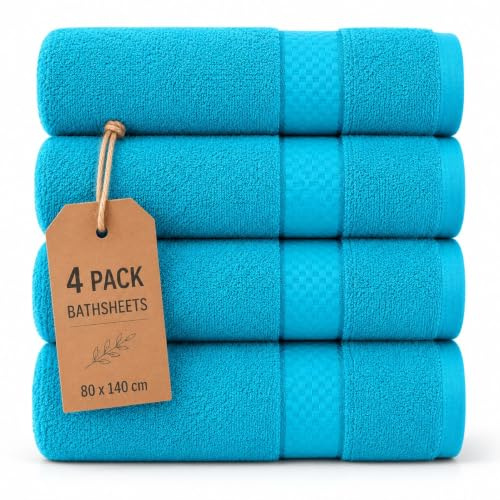 Casabella Luxury Pack Of 4 Bath Sheet 100% Egyptian Cotton Super Soft towel_Teal
