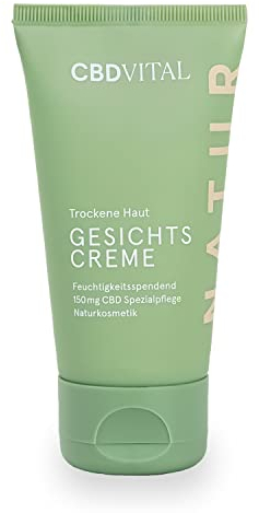 CBD Gesichtscreme trockene Haut | Naturkosmetik | 150mg Cannabidiol | Natürliche Feuchtigkeitspflege für das Gesicht | Für empfindliche & gereizte Haut bei Männern & Frauen | 100% vegan | CBDVITAL