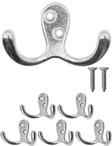 Fuxxer® 5x Klassische Doppel-Haken, Garderoben-Haken, 70x48mm, chrome, silber, 5er Set