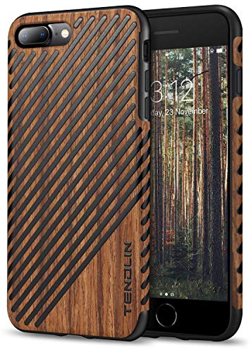 TENDLIN für iPhone 7 Plus Hülle/iPhone 8 Plus Hülle Holz und Leder Flexiblem TPU Silikon Hybrid Weiche Schutzhülle Kompatibel mit iPhone 7 Plus und iPhone 8 Plus (Rotes Sandelholz & Leder)