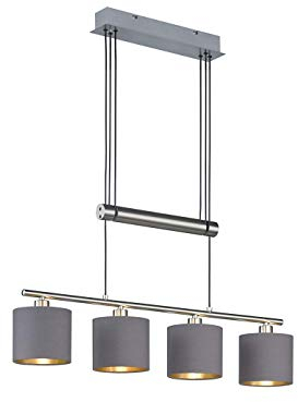 Höhenverstellbare Balkenpendelleuchte mit 4 Stoffschirmen Taupe, Breite 77cm