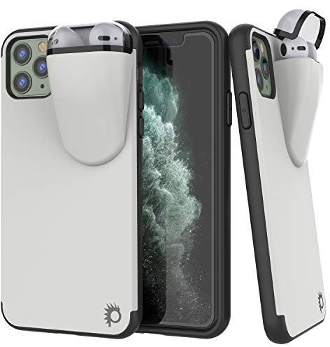 PunkCase iPhone 11 Pro Max Airpods Case Holder (TopPods Series) | Slim & Durable 2 in 1 Cover Designed for iPhone 11 Pro Max (6.5) | Protects Your Phone & Stores Your AirPods Gen. 1 & 2 [White]