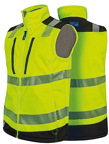 PRO FIT Warnschutz Arbeitsweste – Sicherheitsweste aus Softshell, Wind- & Wasserabweisend, Atmungsaktiv, Unisex - 1 Stk., Neongelb/Schwarz, Gr.S-4XL (Neongelb/Schwarz, XXL)