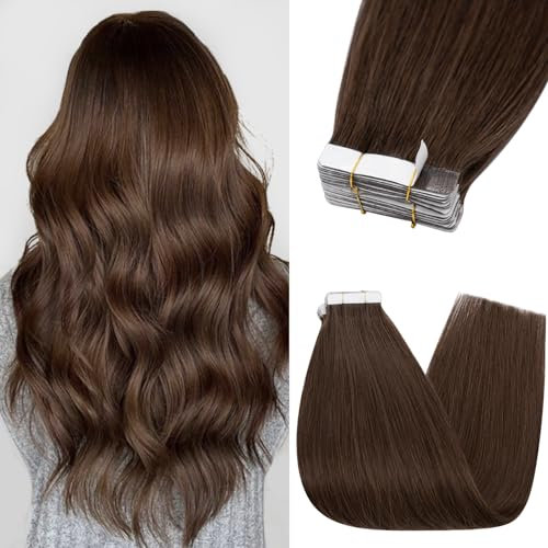 Silk-co Tape on Hair Extensions 12inch Real Remy Invisible Glue Straight Human Hair Extension Tape in Skin Weft 10 Pcs #04 Medium Brown