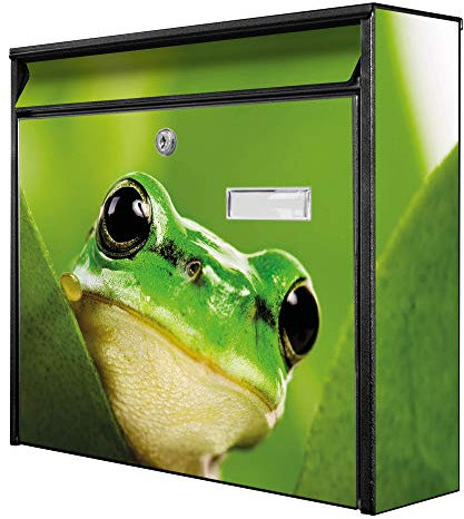 banjado® Burg-Wächter® Briefkasten mit Motiv Frosch/Briefkasten ohne Zeitungsfach 32x36x10 cm groß/Briefkasten mit Namensschild A4 Einwurf inkl. Montagematerial & 2 Schlüsseln