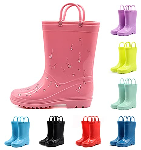EUXTERPA Impermeabile Boot Ragazzi Ragazze Wellies Wellingtons Bambino Bambino Bambini Hunter Stivali Pioggia Tinta unita Welly, rosa, 22 EU