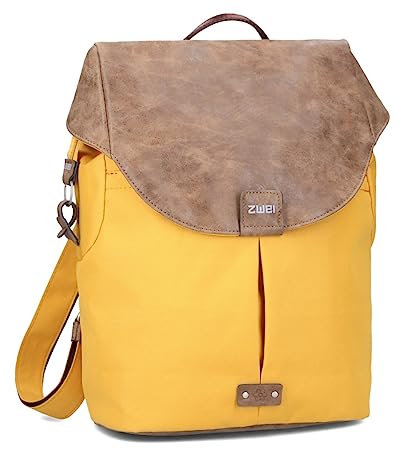 Zwei Damen City-Rucksack Olli O12 Rucksack (7 L) im Retro-Look mit Blumenanhänger im Canvas-Style mit Lederoptik, Hauptfach mit Reißverschluss, gepolstertes Laptopfach, wasserabweisend (yellow)