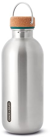 BLACK + BLUM Edelstahl Flasche 600 ml | Ozean | 100% Auslaufsicher | Extra leichte Wasser Flasche mit Korkdeckel und Tragebügel | Weite Öffnung | Getränke haben keinen Plastikkontakt | BPA frei