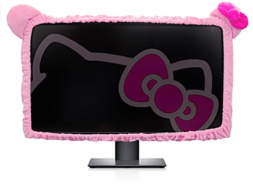 Kakurookie 27-34 Zoll Computer Monitor Schutzhülle mit Katzenohren Design Cute Pink Monitor Staubschutz mit Pelz Design Elastisch Staubdicht Geeignet für PC Tablet TV (27-34 Zoll)
