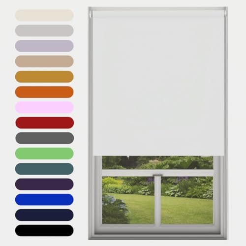 White Blackout Roller Blind Metal Fittings Trimmable UV Protection Thermal Properties Premium Fabric Home Office Bedroom Kids Room Child Safe Easy Fit 240cm Width x 160cm Drop