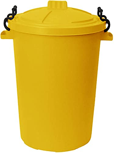 JMS we create smile 50L Plastic Bin/Waterproof/Rodent Proof for Outdoor/Animal Feed Food Storage with Locking Lid (Yellow)