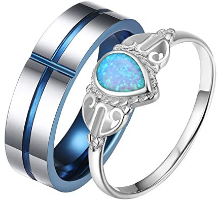 Aotiwe Verlobungsringe Silber Blau Ringe Wassertropfen Kreuz, 925 Silber Frauenringe Größe 57 (18.1) Rostfreier Stahl Herrenringe Größe 65 (20.7)