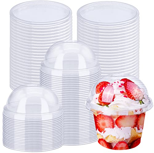 Alaeseje 50 Pack 8 oz Clear Plastic Cups with Dome Lids(Hole in the Lid)