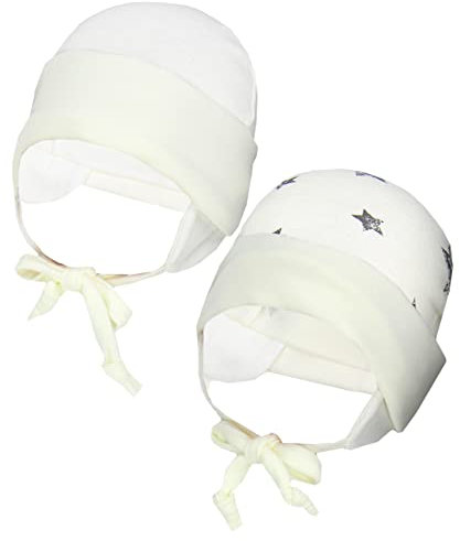 TupTam Baby Erstlingsmütze mit Ohrenklappen 2er Pack, Farbe: Sterne/Ecru, Größe: 62-68