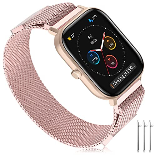 Cinturino Compatibile con Amazfit GTS/GTS 2/2 Mini/2e/3, 20mm Bracciale Acciaio Inossidabile Doppio Magnete Cinturino per Amazfit GTR 42mm/ Bip/Bip Lite/Bip S/Bip U/U Pro/Bip S Lite/Galaxy Watch4