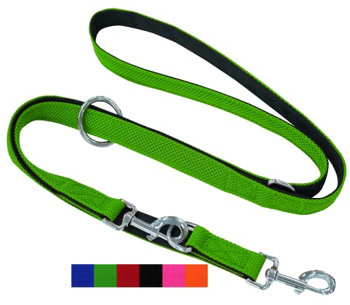 DEY - Premium Hundeleine Air Mesh 2m | 3fach Verstellbar | für Kleine, Mittelgroße u. Große Hunde | viele Farben | Doppelleine Hund Katze | Schleppleine | Führ-Leine | Welpen-Leine | Grün, S