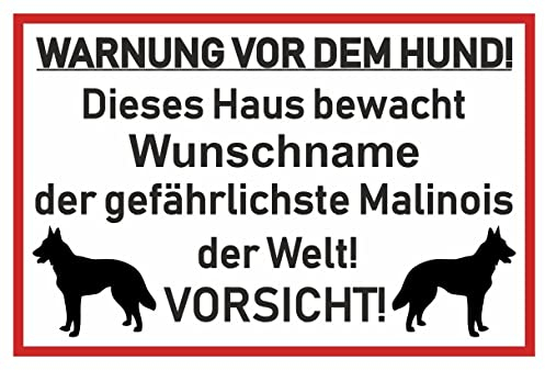 Samunshi® Aufkleber Malinois Warnung - Schild Sticker Hinweisschild Warnschild Vorsicht Hund 30 x 20cm Malinois Warnung schwarz