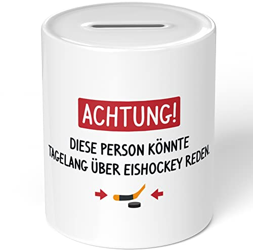 JUNIWORDS Spardose Sparbüchse, Achtung! Diese Person könnte tagelang über Eishockey reden (1005867)