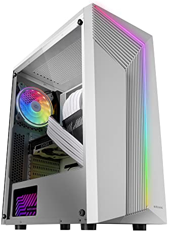 Mars Gaming MC-X7, Case PC Gaming ATX, Frontale ARGB, Ventola RGB 12 cm, Finestra Laterale Completa, Bianco