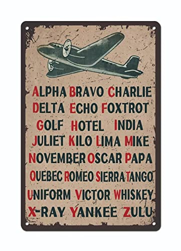 Pilot Code Phonetic Alphabet Poster 20,3 x 30,5 cm Blechschild Retro Militär Wanddekoration Military Wandkunst Geschenk für Männerhöhle Garage Bar Schule