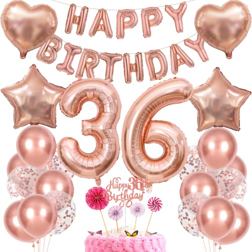 Deko 36. Geburtstag Frau Tortendeko Rosegold - Geschenk für 36 Jahre Frauen mit Ballon