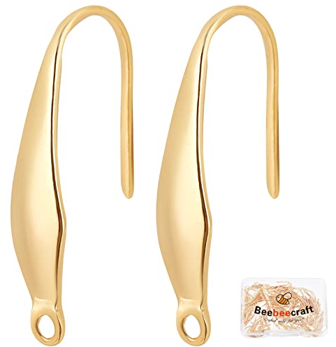Beebeecraft, 100 unids/Caja, Ganchos para Pendientes Chapados En Oro de 18K, Ganchos de Pescado Franceses, Cables para Oreja con Agujero para Kits de Fabricación de Pendientes DIY