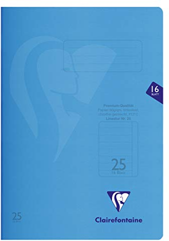 Clairefontaine 323225C - Packung mit 25 Heften S´coolbook, ideal für die Schule, DIN A4, 16 Blatt, 90g, Lineatur 25 liniert mit Rand, Umschlag aus PP, Blau, 1 Pack