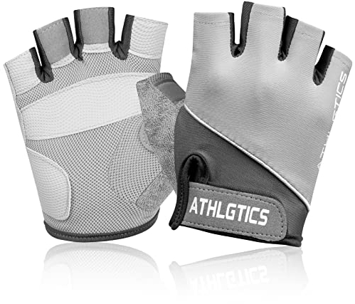 flintronic Sports Fahrradhandschuhe, Anti-Rutsch-Stoßdämpfende Halbfinger Fitness Handschuhe, Mountain Road Bike Handschuhe, Atmungsaktive Trainingshandschuhe mit Mikrofasergewebe, Grau-L