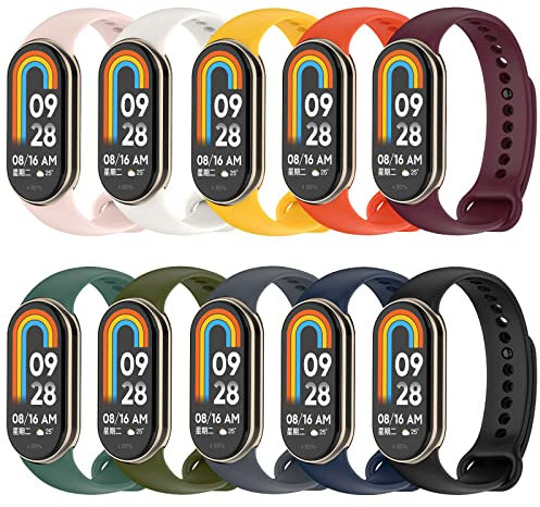 Xisair 10 Armbänder Kompatibel mit Xiaomi Smart Band 10/9/8 Silikon Armband Sportband, Atmungsaktiv und Wasserdicht Ersatzband für MiBand 8/9/10