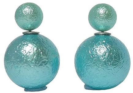 LeahMaria Doppel Perlen Ohrstecker Front Back Kugel Foilen Look 2 Stück (hellblau)