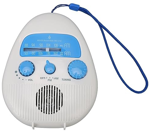 Radio de Douche étanche, Radio AM FM pour Salle de Bain, Radio de Douche à Piles, Radio Portable, Haut-Parleur intégré
