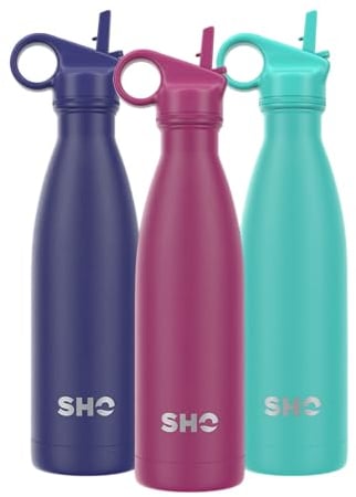 SHO Stainless Steel Water Bottle with Straw and Screw Lid - Leakproof, BPA Free, No Sweat, Vacuum Insulated Double Walled Metal Flask, 500ml - Original 2.0-12 Hours Hot 24 Hours Cold (500ml, Berry)