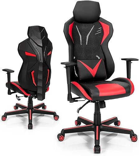 CASART Ergonomic Gaming Chair, High-Back Racing Chair Video Game Chair with Lumbar Support, Adjustable Backrest & Armrests, Swiveling Computer Desk Chair for Home Office (Mesh Backrest, Red+Black)