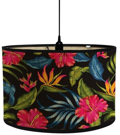 Morbuy Abat-Jour en Bambou, Motif Plante Floral Tropical, Diamètre 30cm Abat-Jour Tambour Rechange pour Lampe de Chevet, Lampe de Table, Lampadaire, Lampe de Plafond, Décorer (Fleur Rouge)