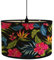 Morbuy Abat-Jour en Bambou, Motif Plante Floral Tropical, Diamètre 30cm Abat-Jour Tambour Rechange pour Lampe de Chevet, Lampe de Table, Lampadaire, Lampe de Plafond, Décorer (Fleur Rouge)
