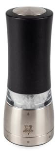 PEUGEOT - Daman u'Select 16 cm Electric Salt Mill - 6 Pre-Set Grind Settings - Rock Salt Included - Aluminum - Designed in France - Iridescent Black Finish