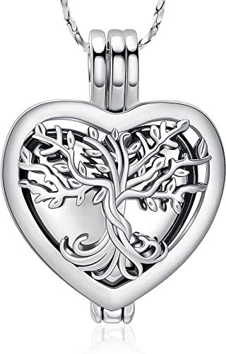 Tree of Life Urn Necklaces for Ashes Heart Shape Cremation Jewelry Memorial Keepsake Jewelry Gifts for Women Men Memorial Lockets Ashes Holder for Pet (Silver)