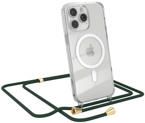 EAZY CASE - Handykette kompatibel mit iPhone 15 Pro Max Kette zum Umhängen Stoßfest Handyhülle für iPhone 15 Pro Max Silikon Hülle mit Band Handytasche Transparent als Fallschutz in Grün