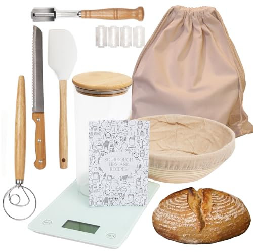 Bread Making Kit | Sourdough Bread Baking Supplies with Glass Sourdough Starter Jar, Digital Scale, Proofing Bowls for Sourdough Bread, and other Bread Making Tools