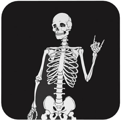 LAMAME Lot de 6 dessous de verre ronds décoratifs en cuir avec motif tête de mort