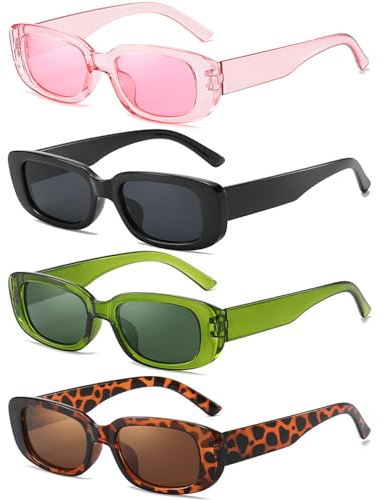 Dwenarry Bunte Party Sonnenbrille Set Rechteckige Vintage Sonnenbrillen Rtro Trendy Brille für Damen Plastik Aesthetic Partybrillen Fasching 4 Stücke