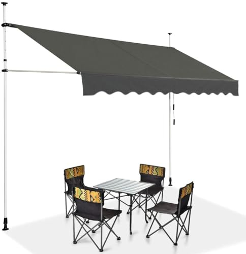 RELAX4LIFE Klemmmarkise 200 cm breit, Markise Balkon ohne Bohren, Höhenverstellbare Balkonmarkise mit Handkurbel, Sonnenschutz für Terrasse Balkon Veranda (200x175cm, Grau)