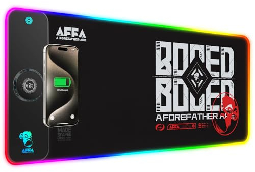 RGB Gaming Mauspad 15W Qi Mousepad LED 800x300x4mm 10 Beleuchtungsmodi mit 10W Schnellladung Qi Kabelloses Laden für I-Phone 13/13 Pro Handy, Kopfhörer, Wasserdicht, rutschfest (BAYC)