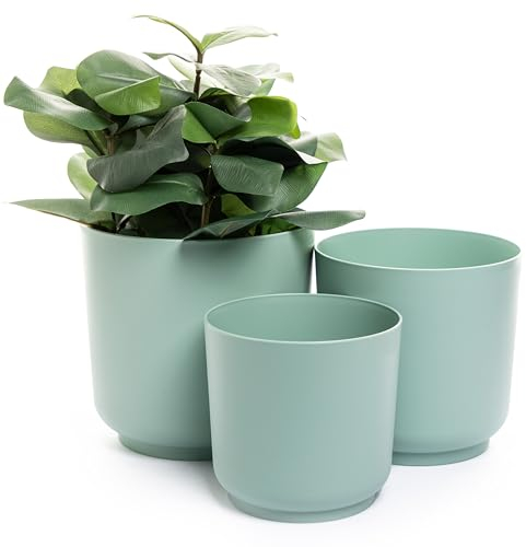 Home Garden Ornaments Luna Plant Pots Indoor – Indoor Plant Pot Set of 3 with Matte Surface, Flower Pots No Drainage Holes (Sizes: 13cm, 15cm, 17cm, Colour: Green Mint)